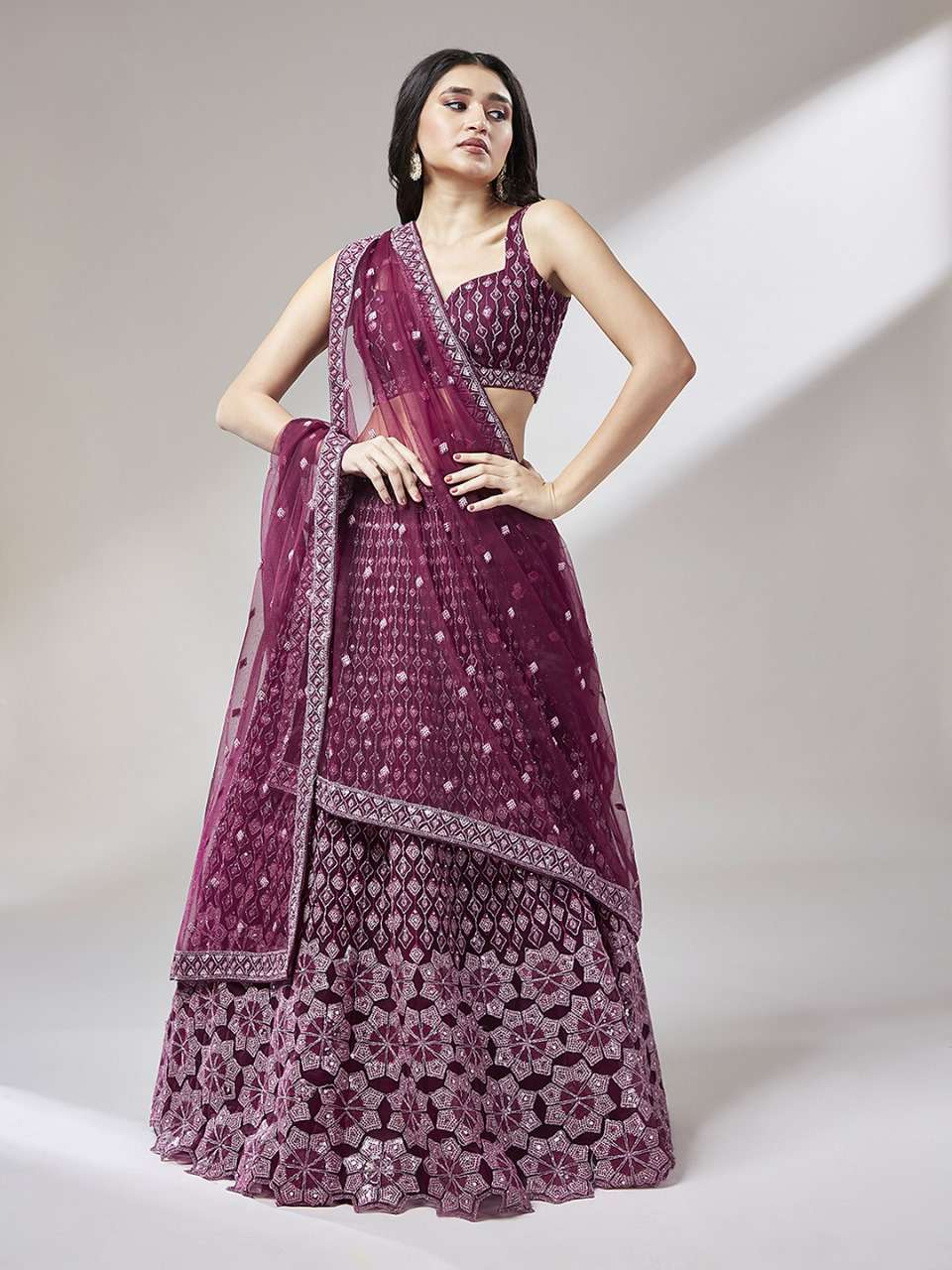 Net heavy Sequinse embroidery Semi-Stitched Lehenga choli & Dupatta