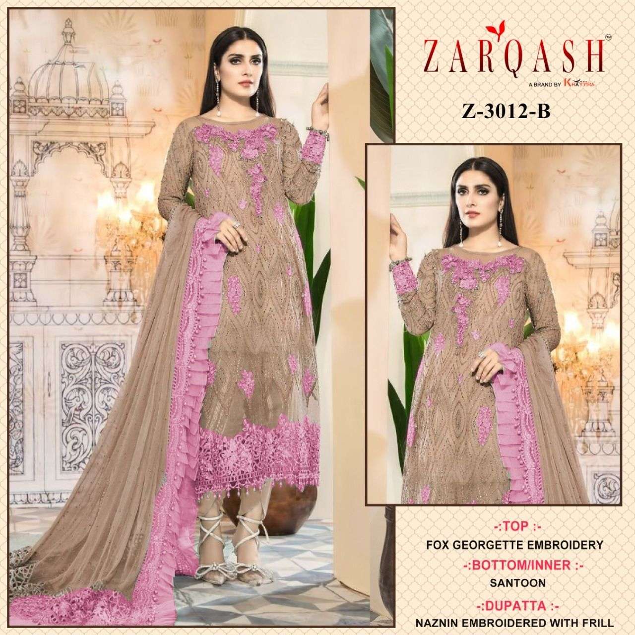 Z D NO 3012 BCD BY ZARQASH GEORGETTE PAKISTANI SUITS 