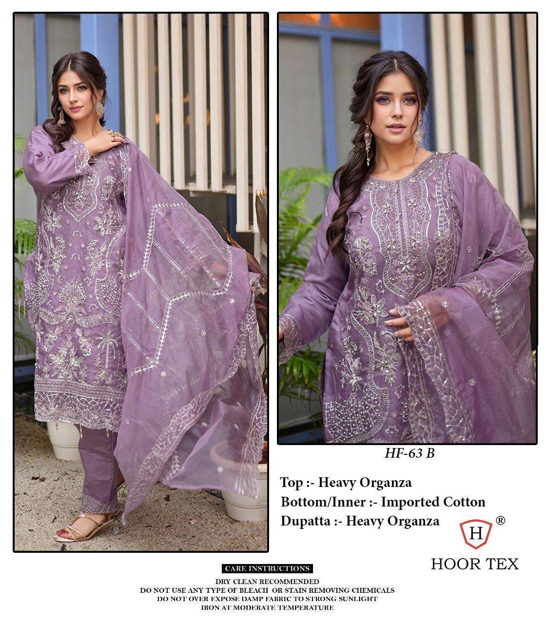 HF 63 a to d by hoor tex organza Pakistani suit collection