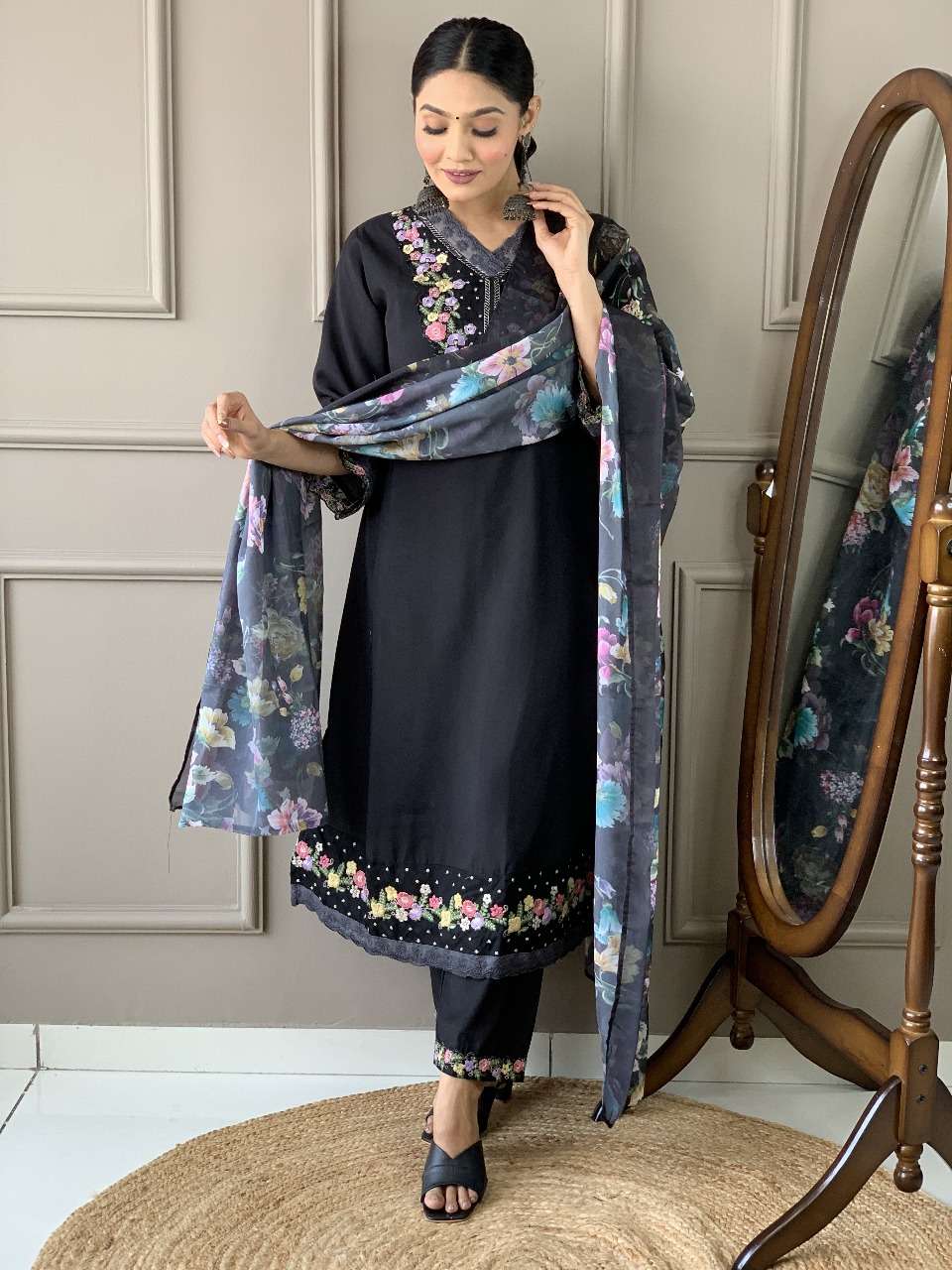 KAJAL BLACK CHANDERI silk kurti collection manufacturer surat 