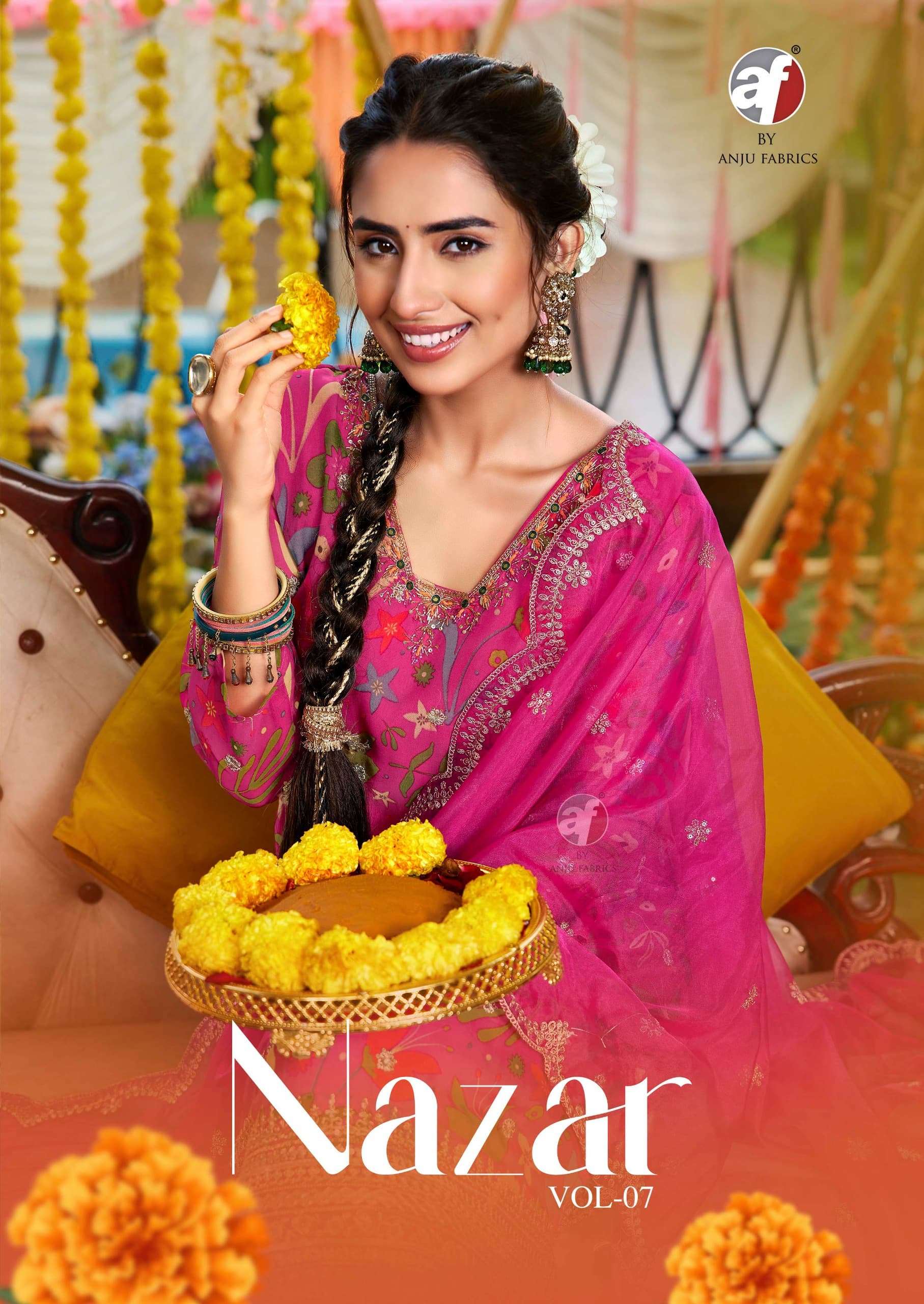 Nazar vol 7 by Af anju fabric kurti Palazzo dupatta manufacturer surat 