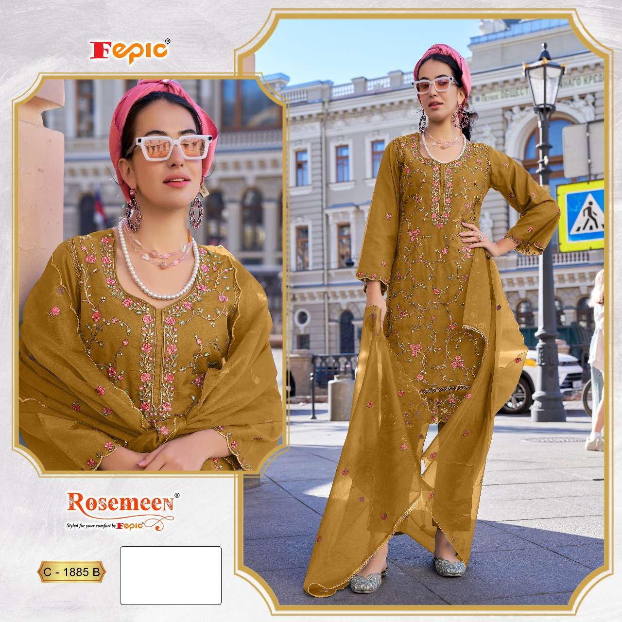 ROSEMEEN D NO 1885 by FEPIC ORGANZA suit collection manufacturer surat   