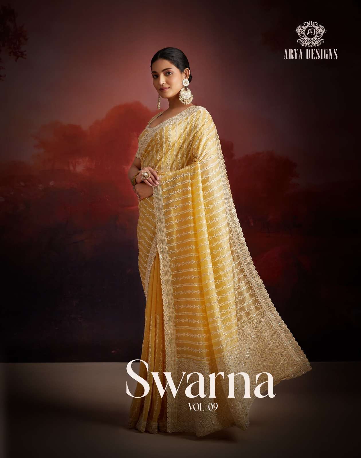 SWARNA VOL 9 by arya DESIGNS Georgette saree collection manufacturer surat