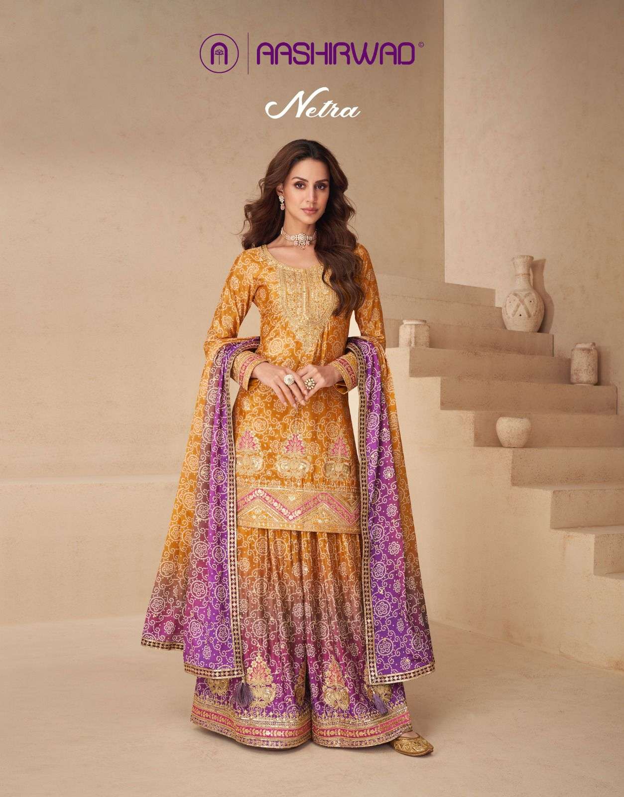 NETRA by AASHIRWAD CREATION chinon SILK suit collection manufacturer surat