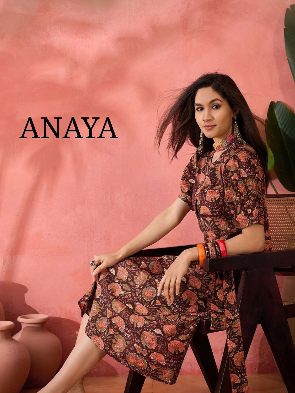 Anaya pure cotton flower printed calf length dresses 