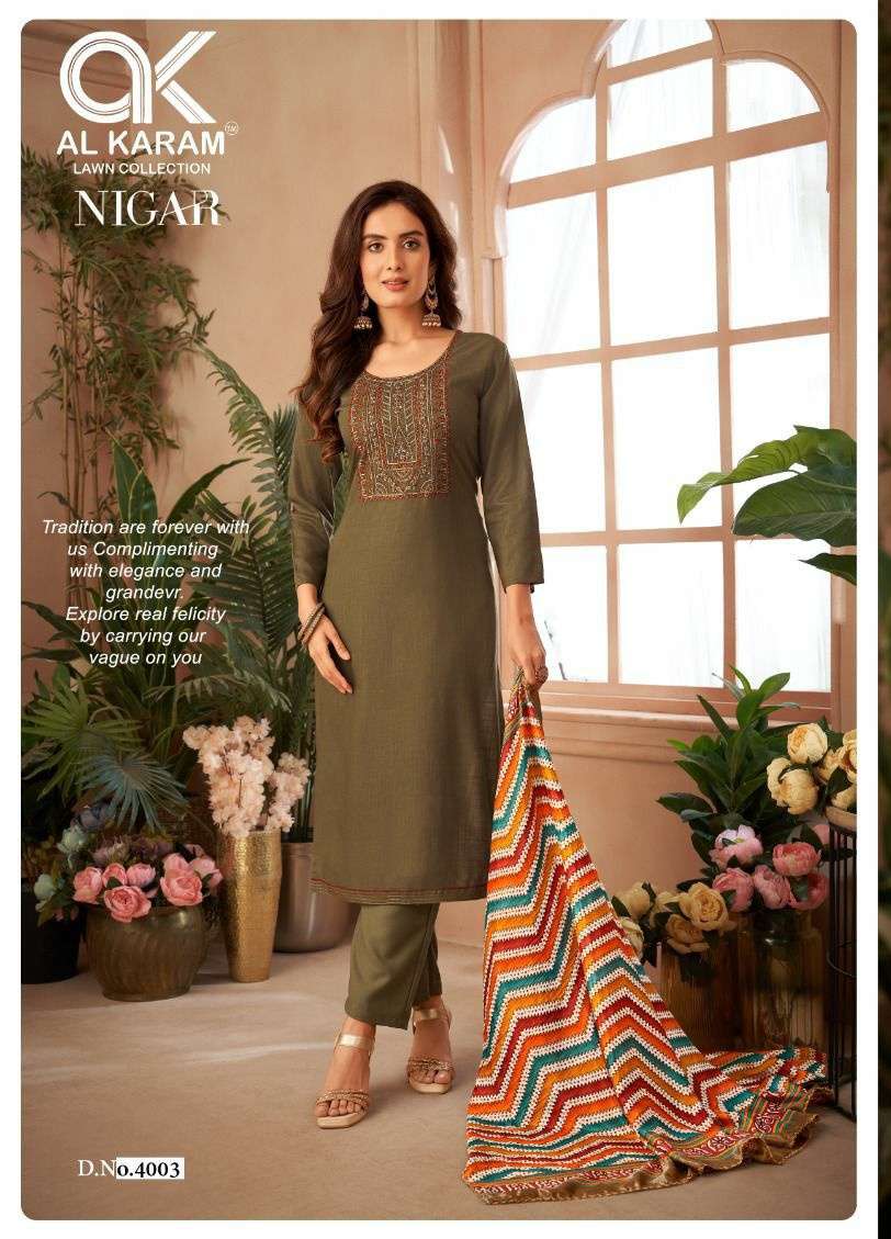 NIGAR VOL 04 by AL KARAM Reyon suit collection manufacturer surat 