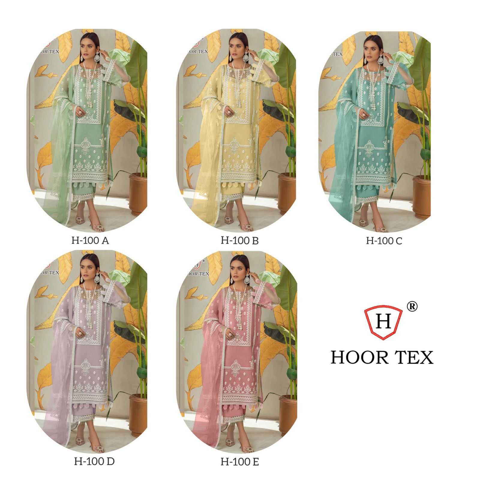 H 1001 A To E By Hoor Tex Georgette Suit With Embroidery Work Collection Manufacturer Surat