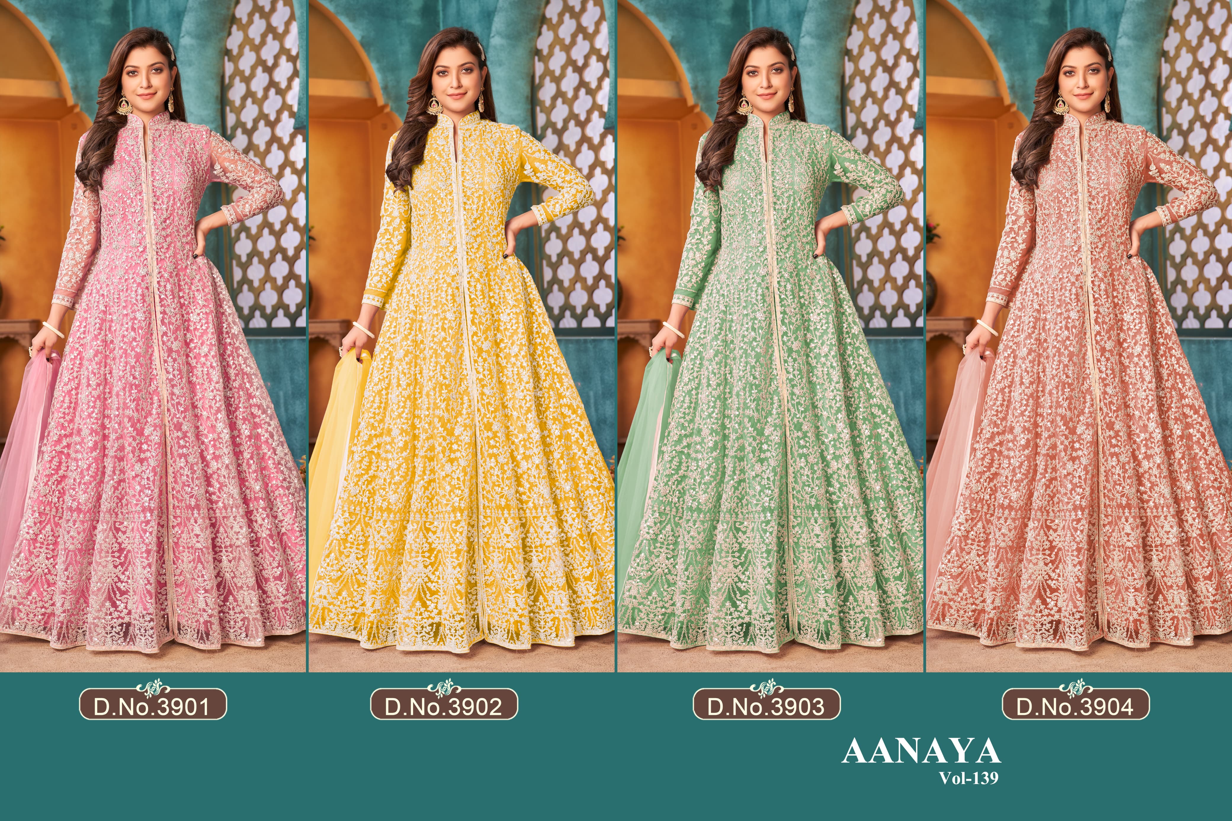 Aanaya Vol 139 Heavy Net With Cording Sequence Work Anarkali Dress