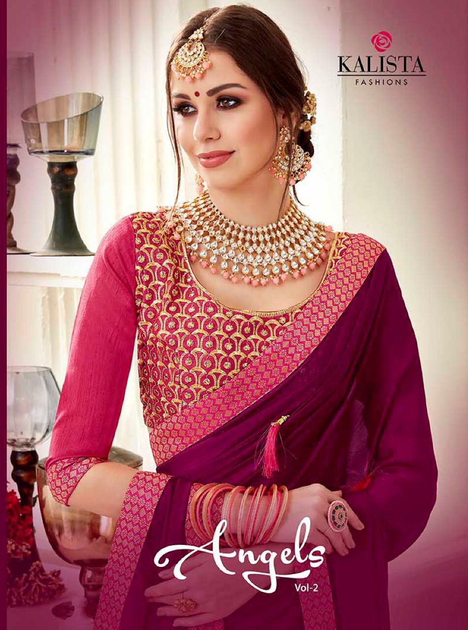 Angels Vol 2 By Kalista 3710 Series Fancy Saree With Work Blouse Collection Wholesaler Surat