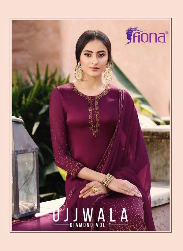 Ujjwala Diamond Vol 1 By Fiona 22391 Series Fancy Satin Georgette Salwar Kameez Collection Wholesale...