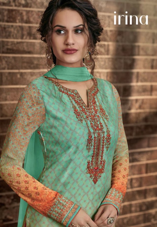 Fressia By Irina 1512 Series Fancy Satin Georgette Printed Sarara Suit Collection Wholesaler Surat