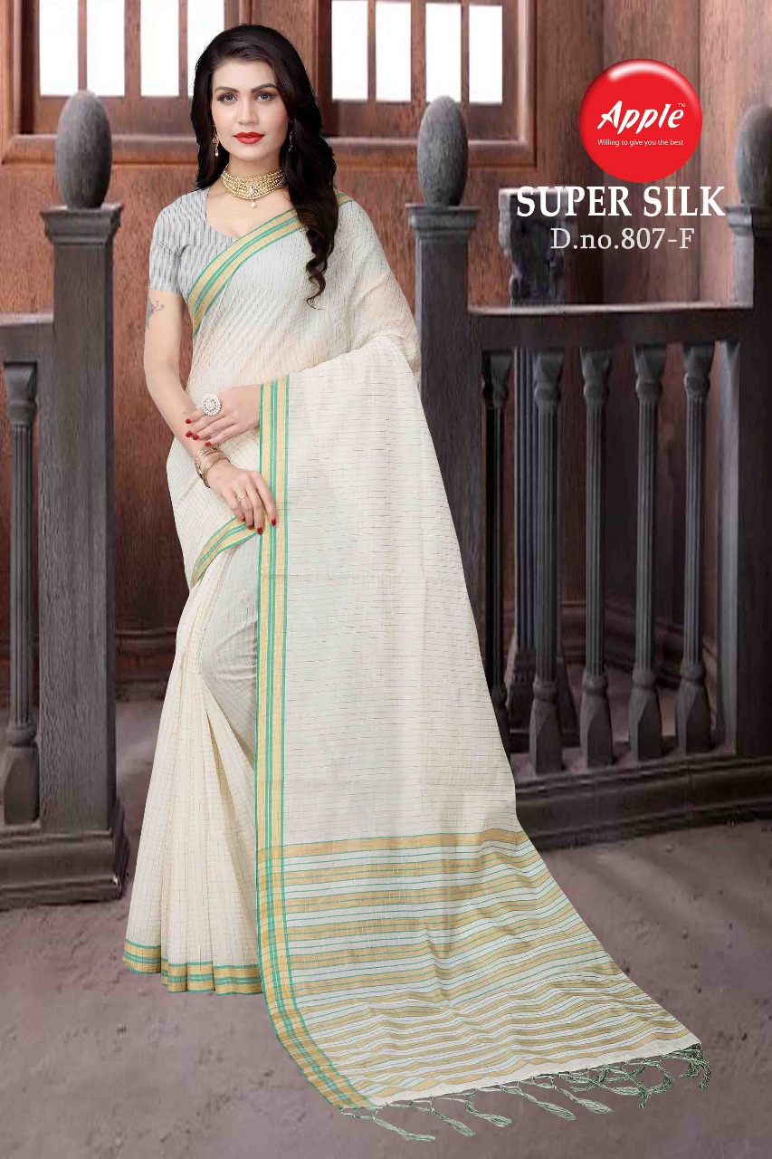 Apple Super Silk Special White Cotton Saree Dealer Surat