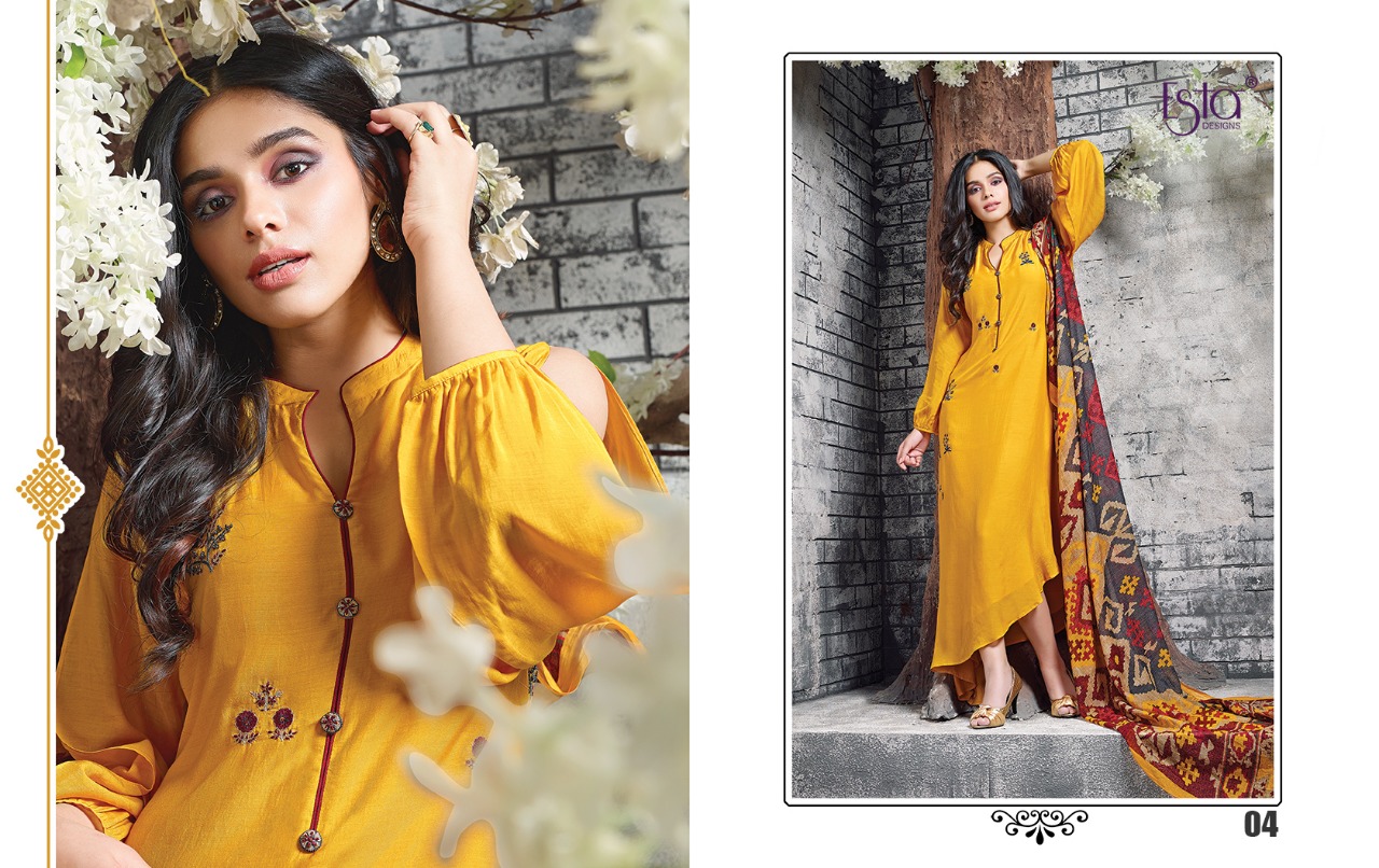 Estella By Esta Desings Model Silk Handwork Desinger Ready To Wear Fancy Kurtis With Duppata Wholesa...