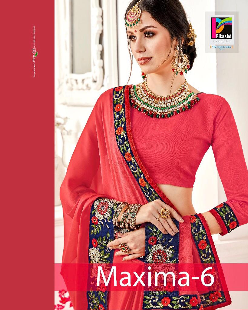 Maxima Vol 6 By Pikasho Fashion Series 96001 To 96012 Rangoli Chiffon Party Wear Sarees Wholesale Su...