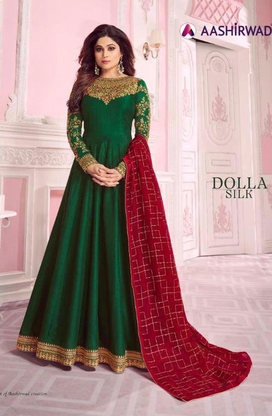 Dolla Silk By Aashirwad Series 8274 To 8278  Designer Party Wear Suits Wholesale Supplier Gujarat