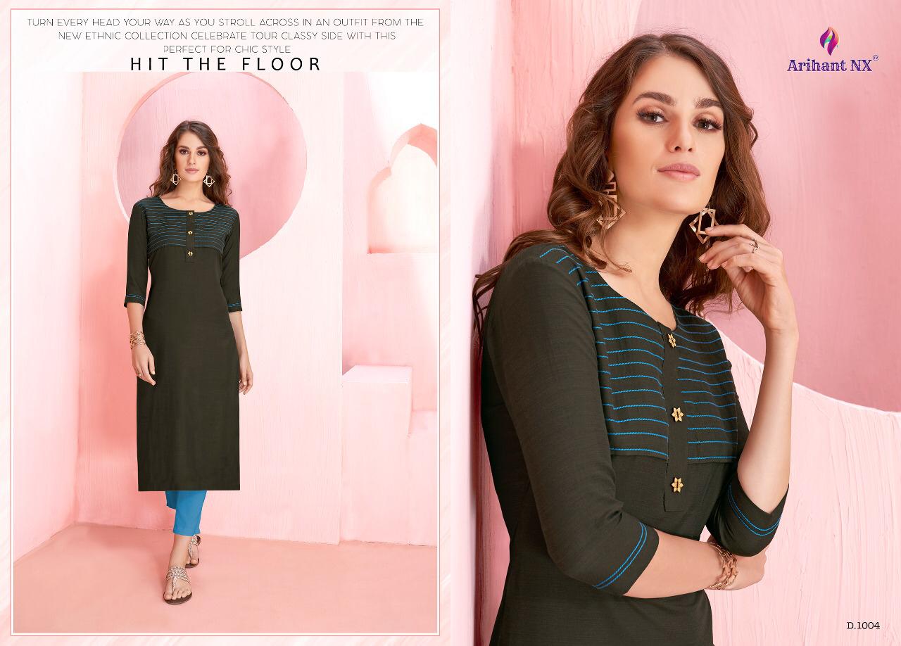 Rozmin By Arihant Nx Series 1001 To 1006 Reyon Kurtis Wholesale Supplier And Dealer Surat