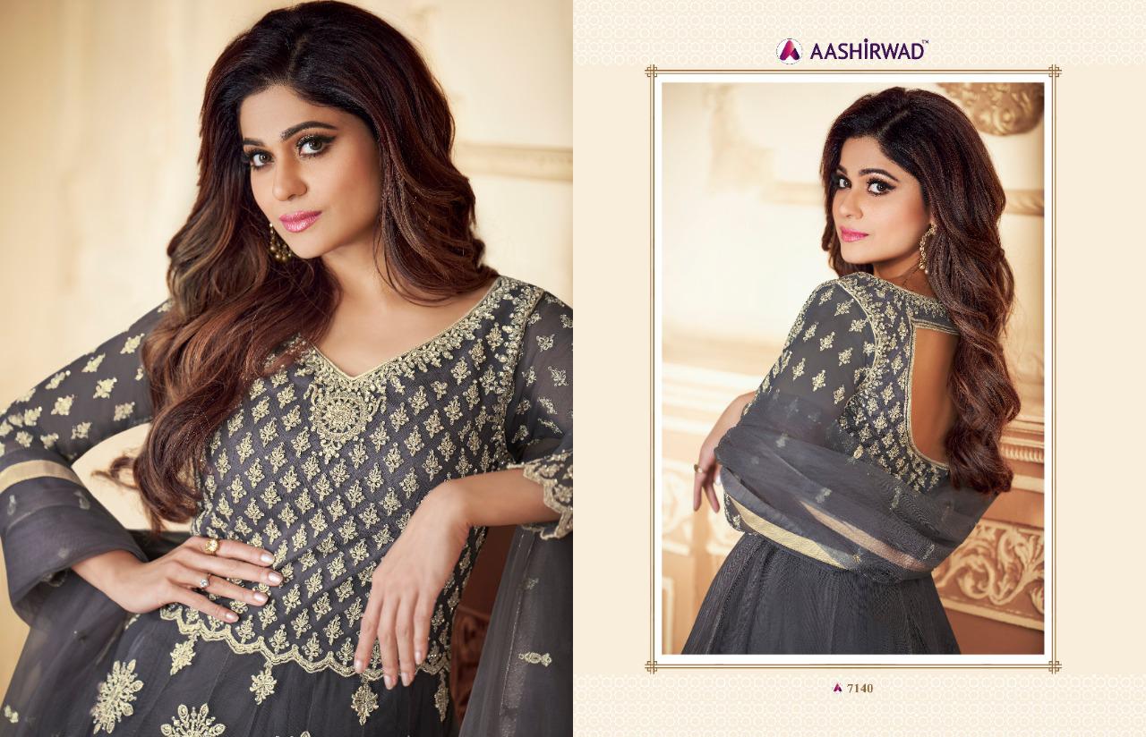 Aashirwad Traditional Series 7138 To 7141 Designer Party Wear Suits Wholesale Supplier Gujarat