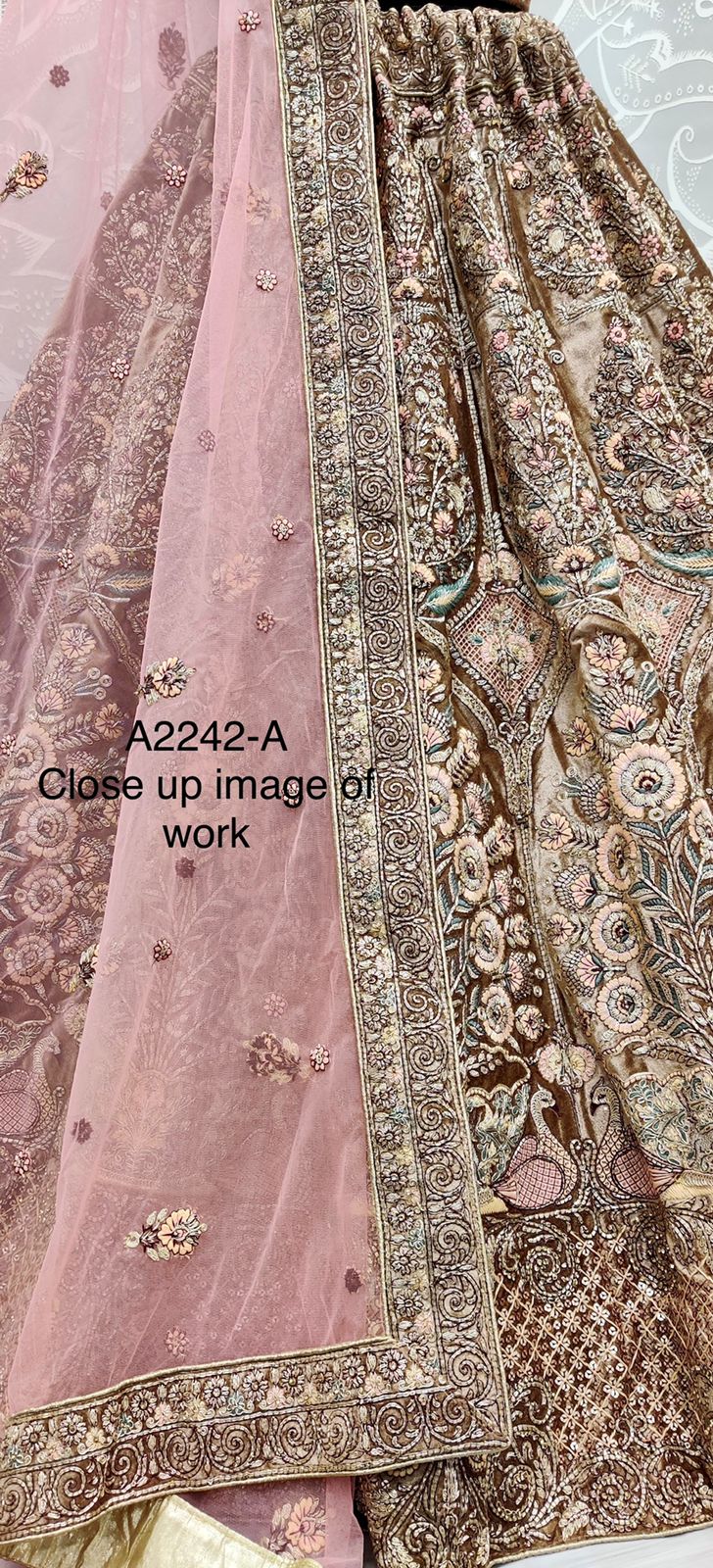 Shiny Velvet Detailed Embroidered Work Designer Wedding Lehengacholi Wholesaler Supplier From Surat