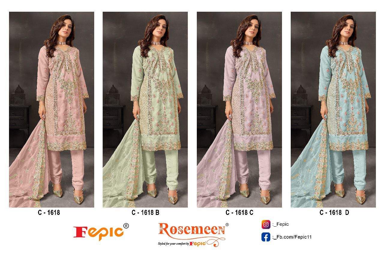 Rosemeen C 1618 By Fepic Organza Embroidered Collection Manufacturer Surat