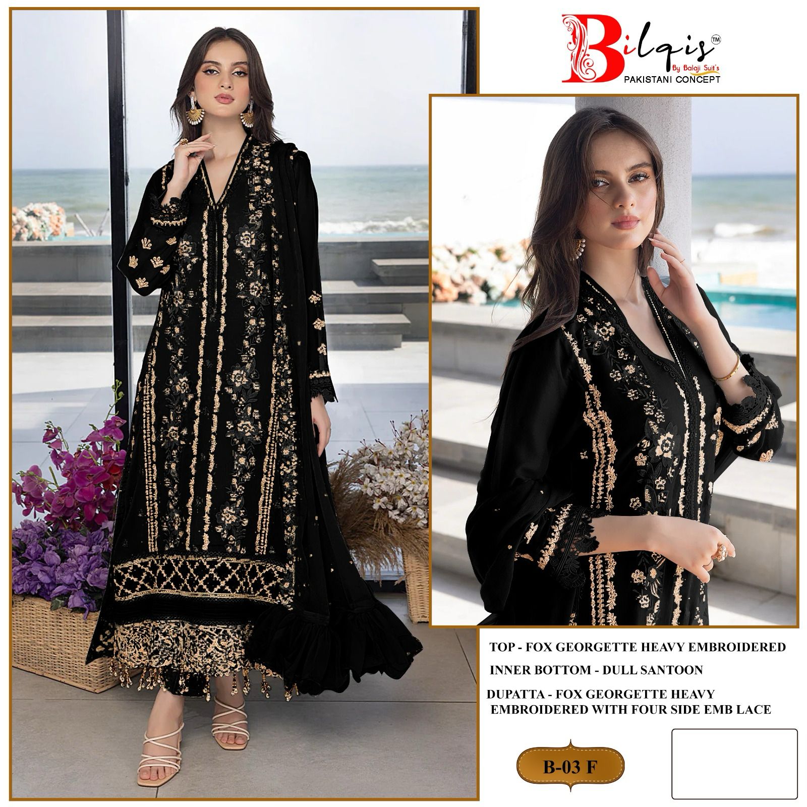 B 03 E F By Bilqis Georgette Pakistani Suit