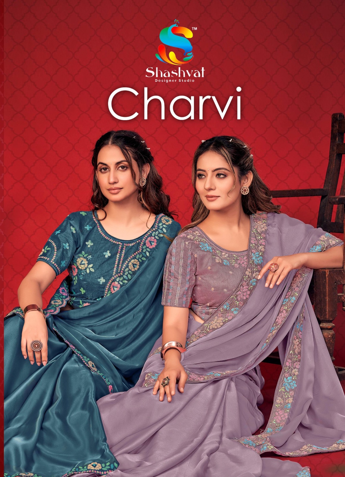 Charvi By Shashvat Designer Studio Fancy Embroidery Sarees Collection Surat