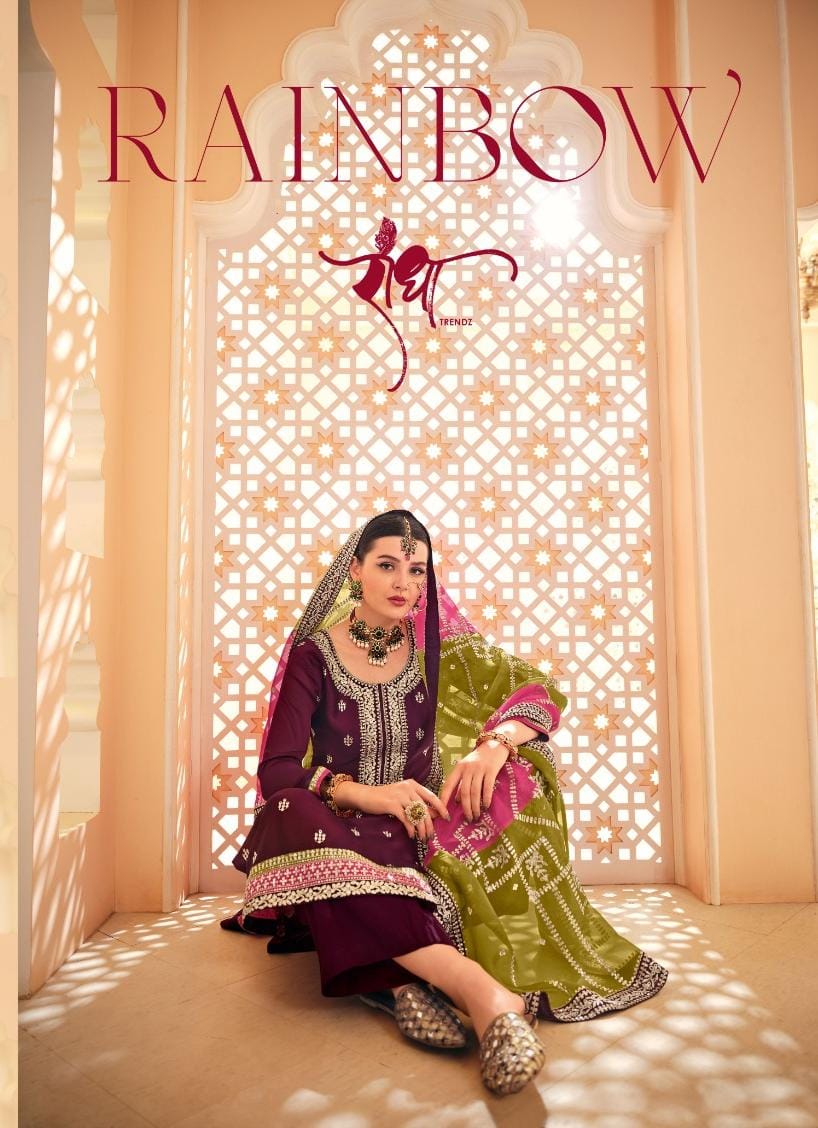 Rainbow Series 2041 To 2044 By Radha Trendz Pure Chinon Suit