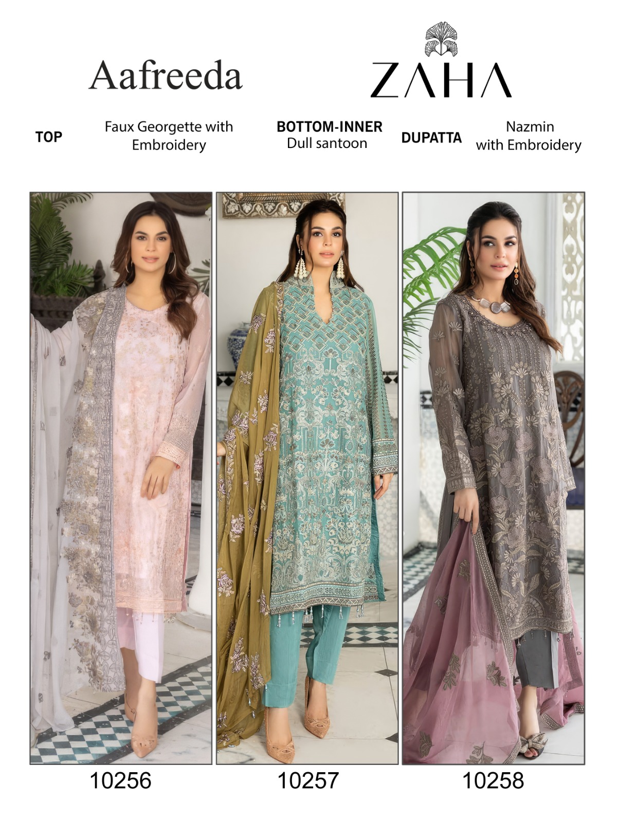 Aafreeda Vol 1 Design 10256 To 10258 By Zaha Eid Collection