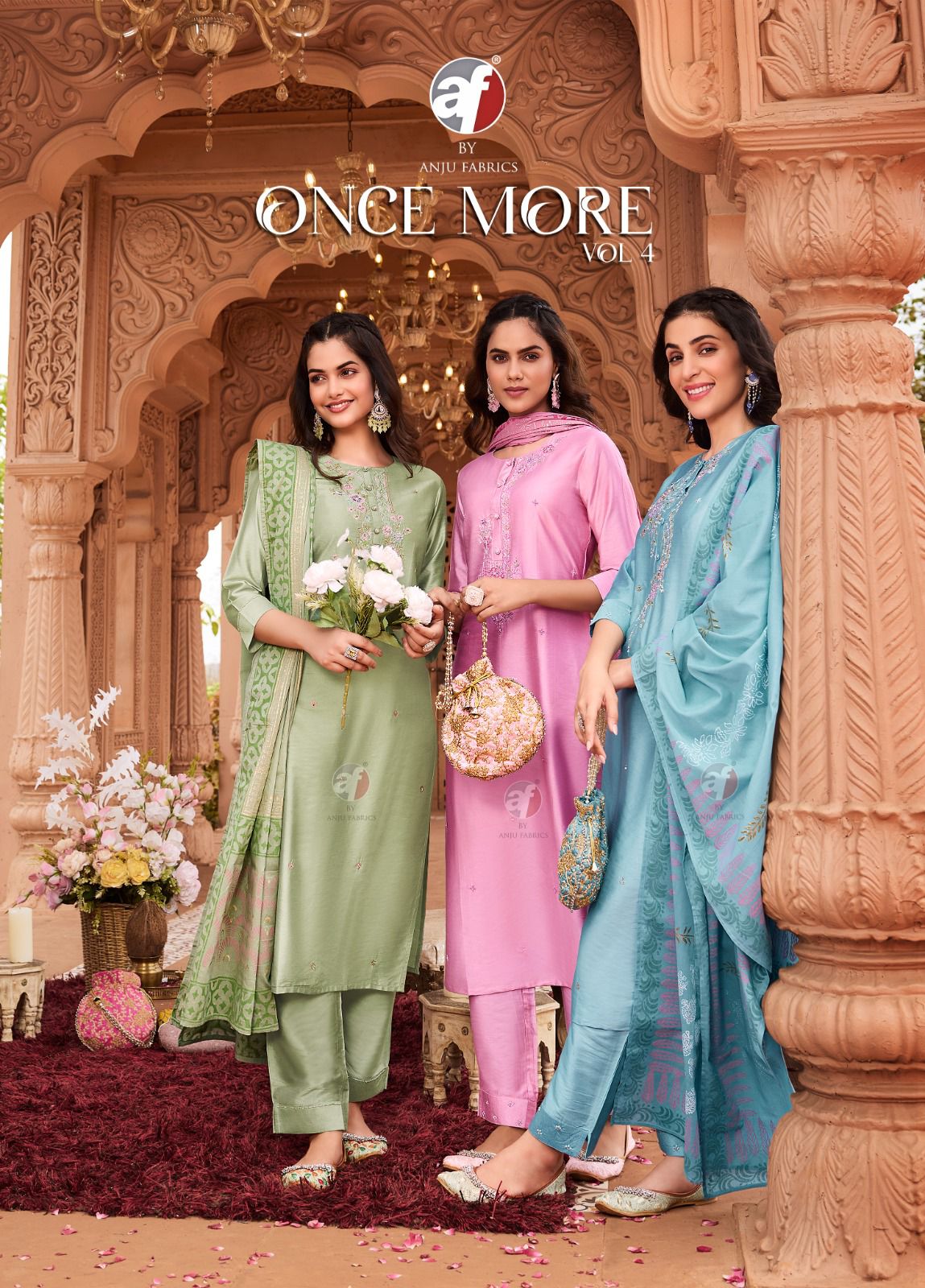 Once More Vol 4 By Anju Fabrics Kurti Pant With Dupatta