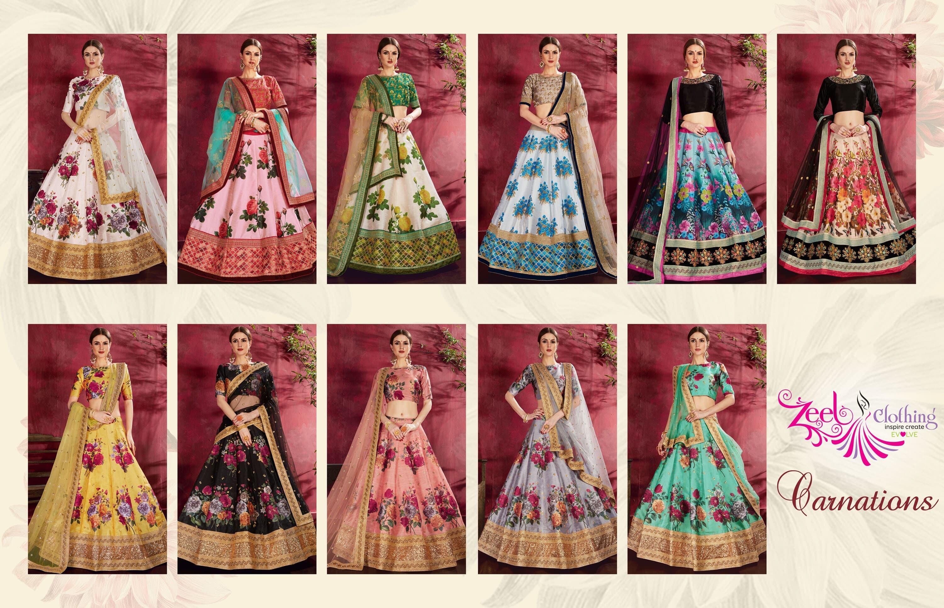 Carnations Vol 1 Series 7501 To 7511 By Zeel Clothing Fancy Lehengas