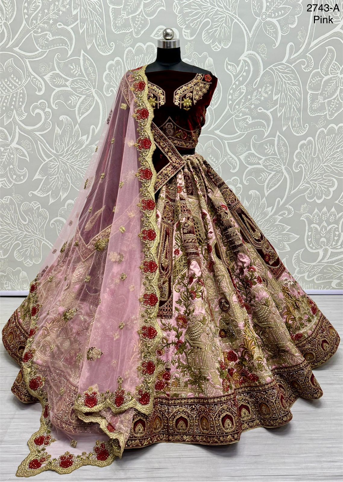 New Design 2743 Beutiful Detailed Thread Work Velvet Patch Work Wedding Lehenga Choli