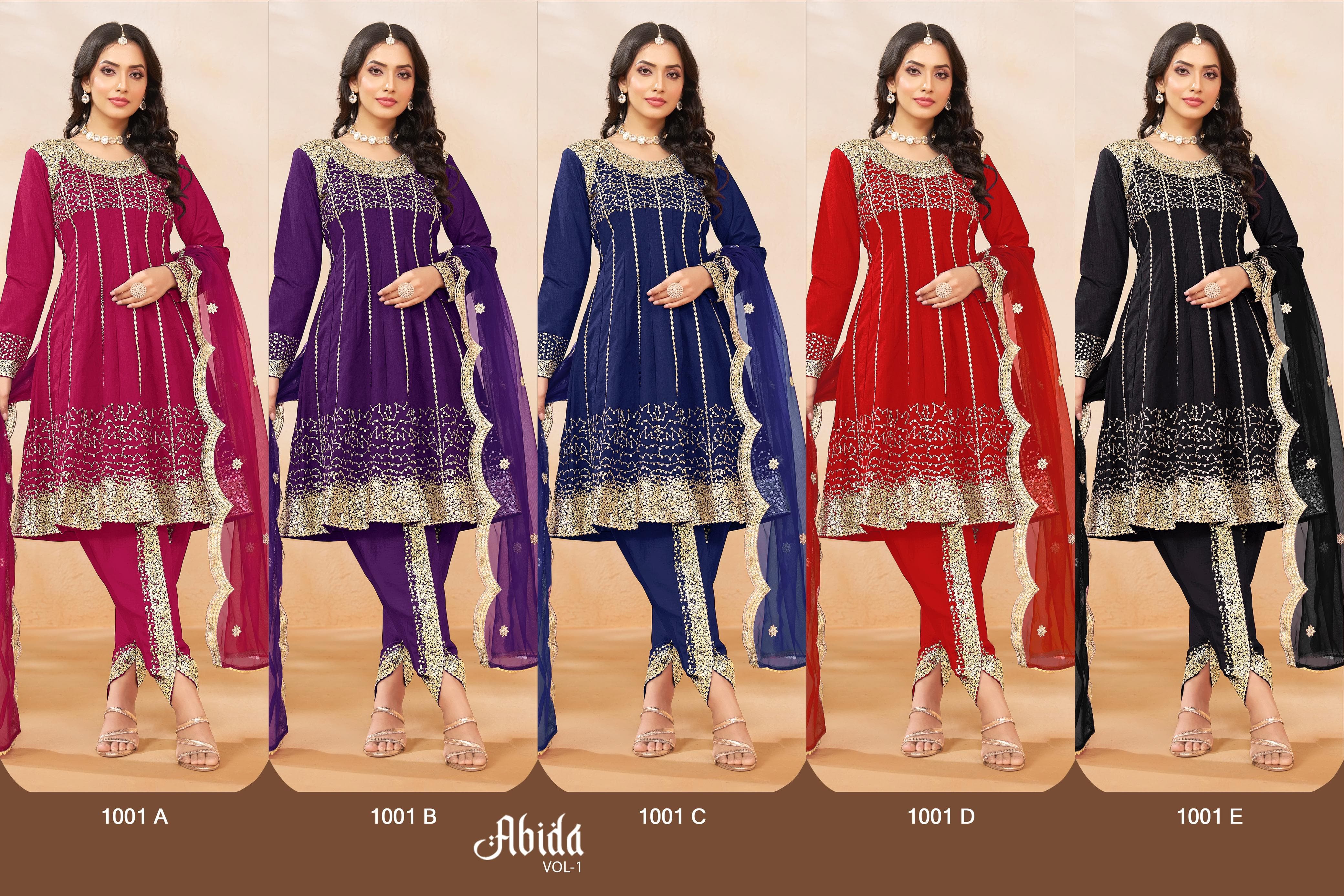 Abida Vol 1 Art Silk Fancy Salwar Suit Freesize Collection