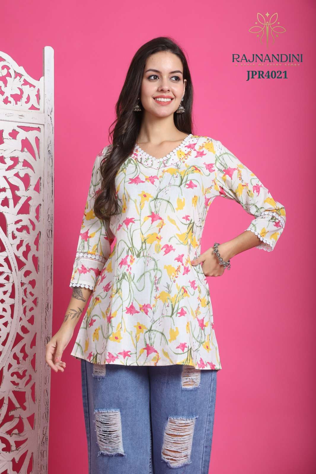 ZOORI BY RAJNANDINI Jaipur Print Special Pure Cambric Cotton Printed Tunics with Handwork SHORT KURT...