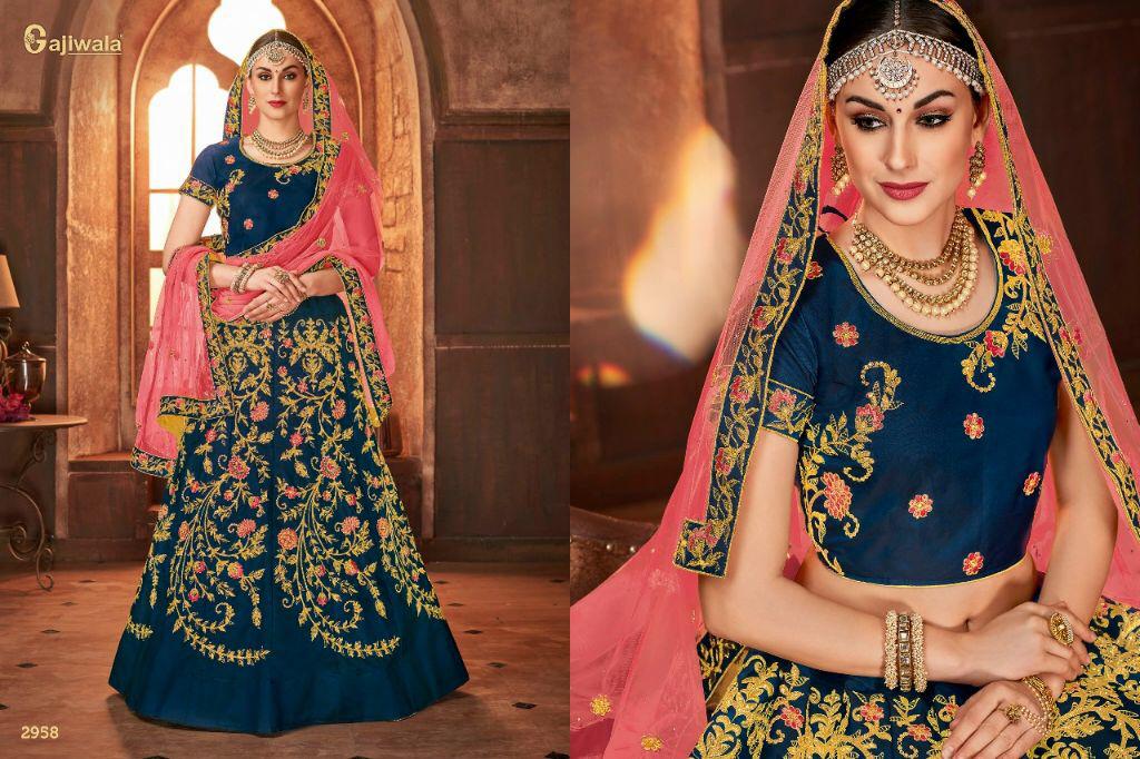 Yellow or Turquoise Woven Banarasi Silk Wedding Lehenga with Blouse -  Gajiwala - 3861062