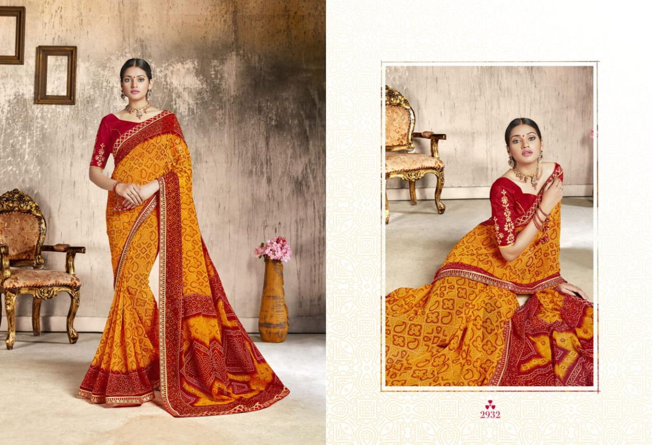 Shop Now Red Bandhani Saree Geometric Pattern Chunri Print Saree – Lady  India