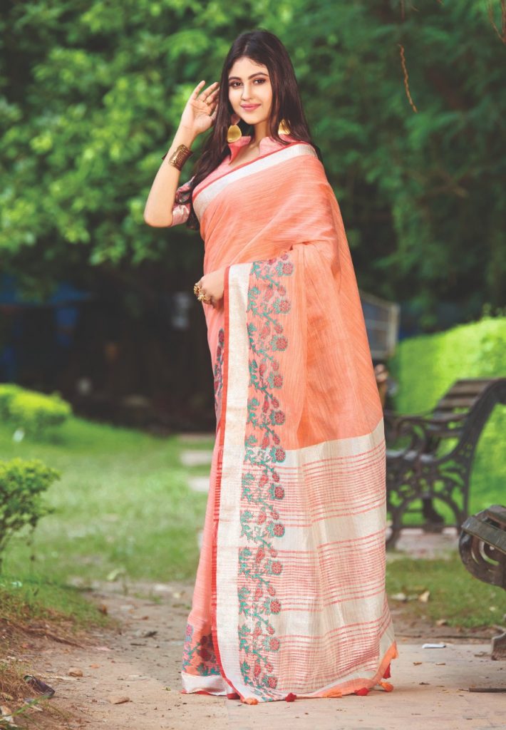Bunawat Linen Queen Embroidery Work Saree Wholesale manufacture in india